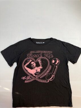 Selena Gomez Black Graphic Tee with Pink Accent